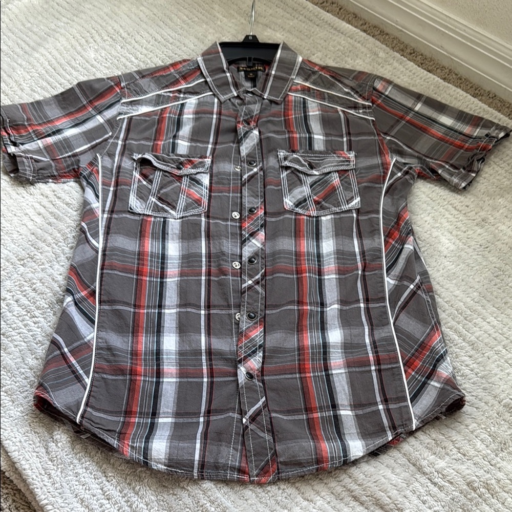 Helix Red and Gray Casual Button Down Shirt